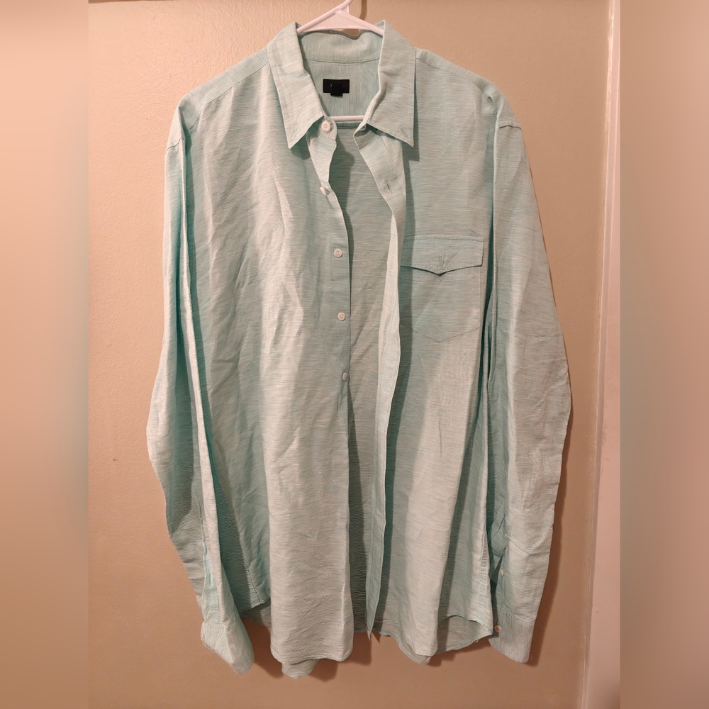 J.Crew Men's XLT Baird McNutt Linen Blend Striped Button Down Shirt Turquoise